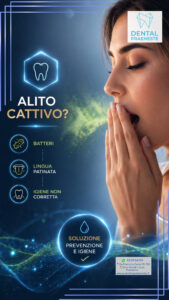Donna con alito cattivo di colore verde. Grafica sul tema.