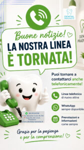 Poster che illustra che la linea telefonica di dental praeneste è tornata pienamente operativa
