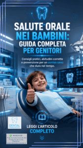 Salute orale bambini rappresentata da un bambino che fà il pollice all'insu durante una visita dal dentista